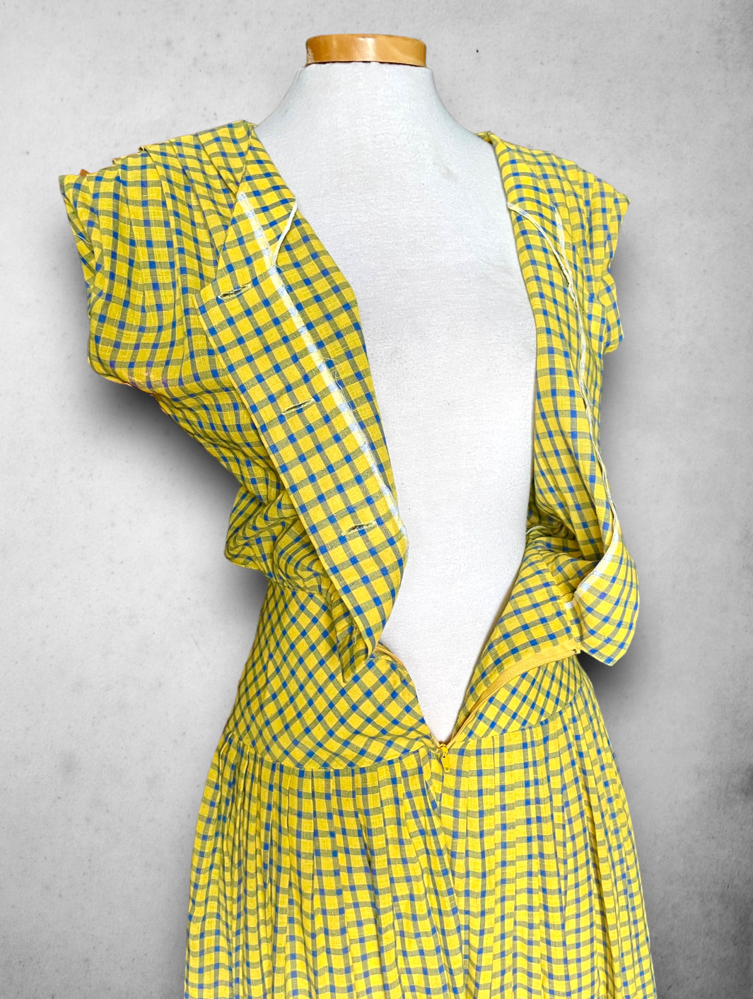 Vintage 1970’s Blue & Yellow Plaid Sleeveless Dress