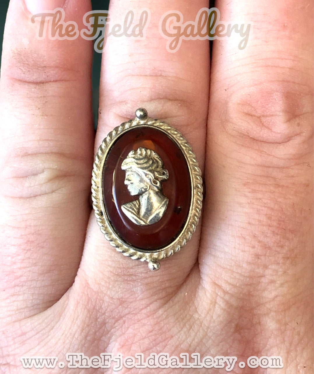 Vintage Sterling Silver & Baltic Amber Cameo Ring