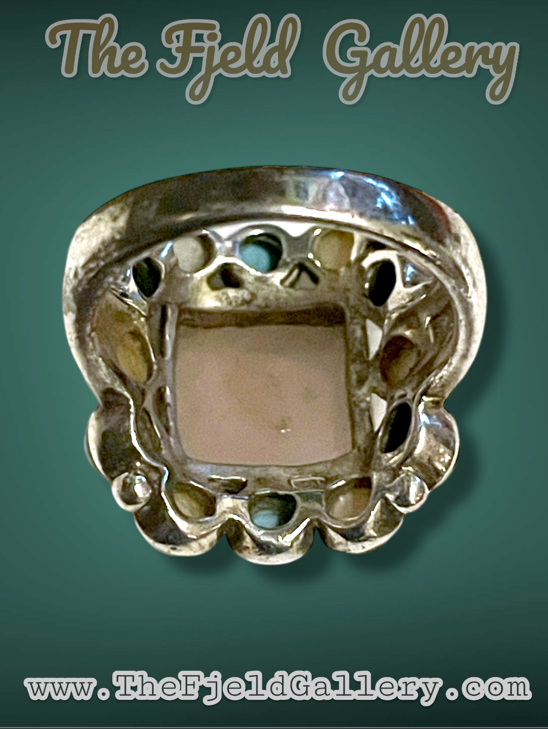 Rose Quartz Sterling Silver Turquoise & Mother of Pearl Gemstone Ring sz 6