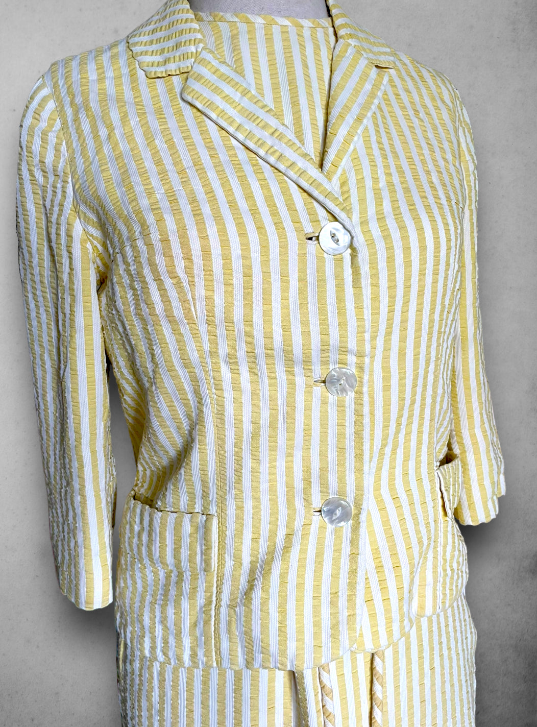 1960’s Yellow Gingham Striped Summer Dress & Blazer Set