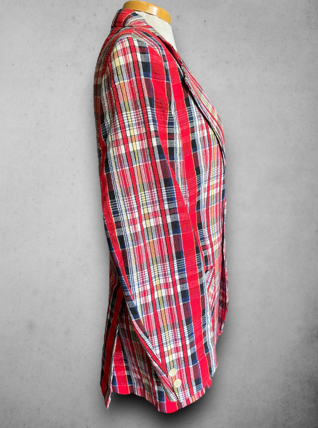 Vintage 1970’s Johnny Carson Red, Yellow, Blue & White Plaid Sports Coat / Blazer