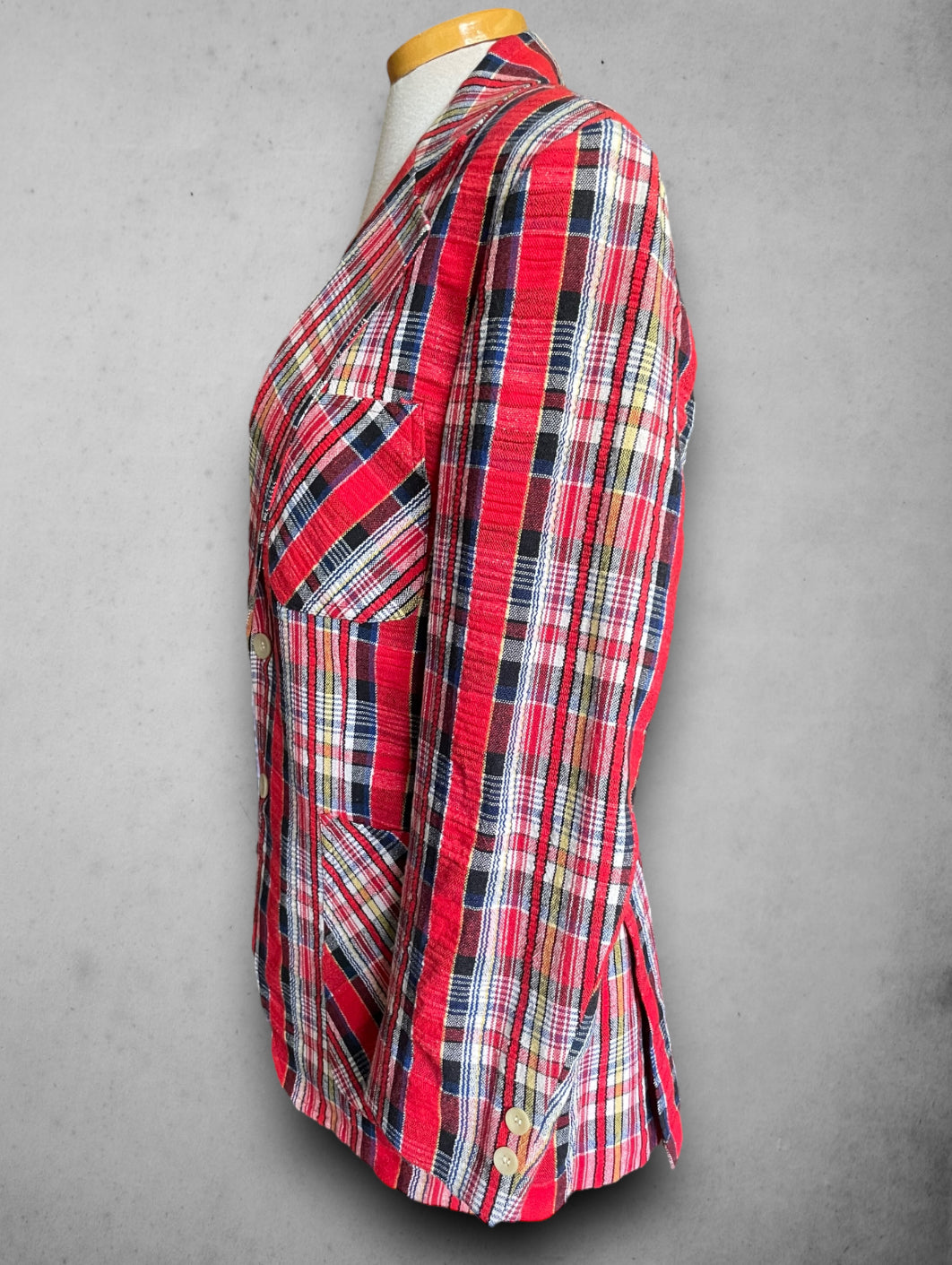 Vintage 1970’s Johnny Carson Red, Yellow, Blue & White Plaid Sports Coat / Blazer