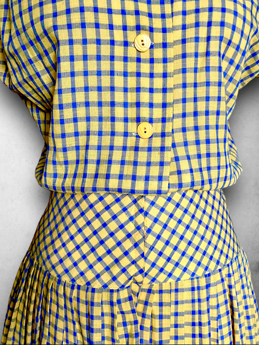 Vintage 1970’s Blue & Yellow Plaid Sleeveless Dress