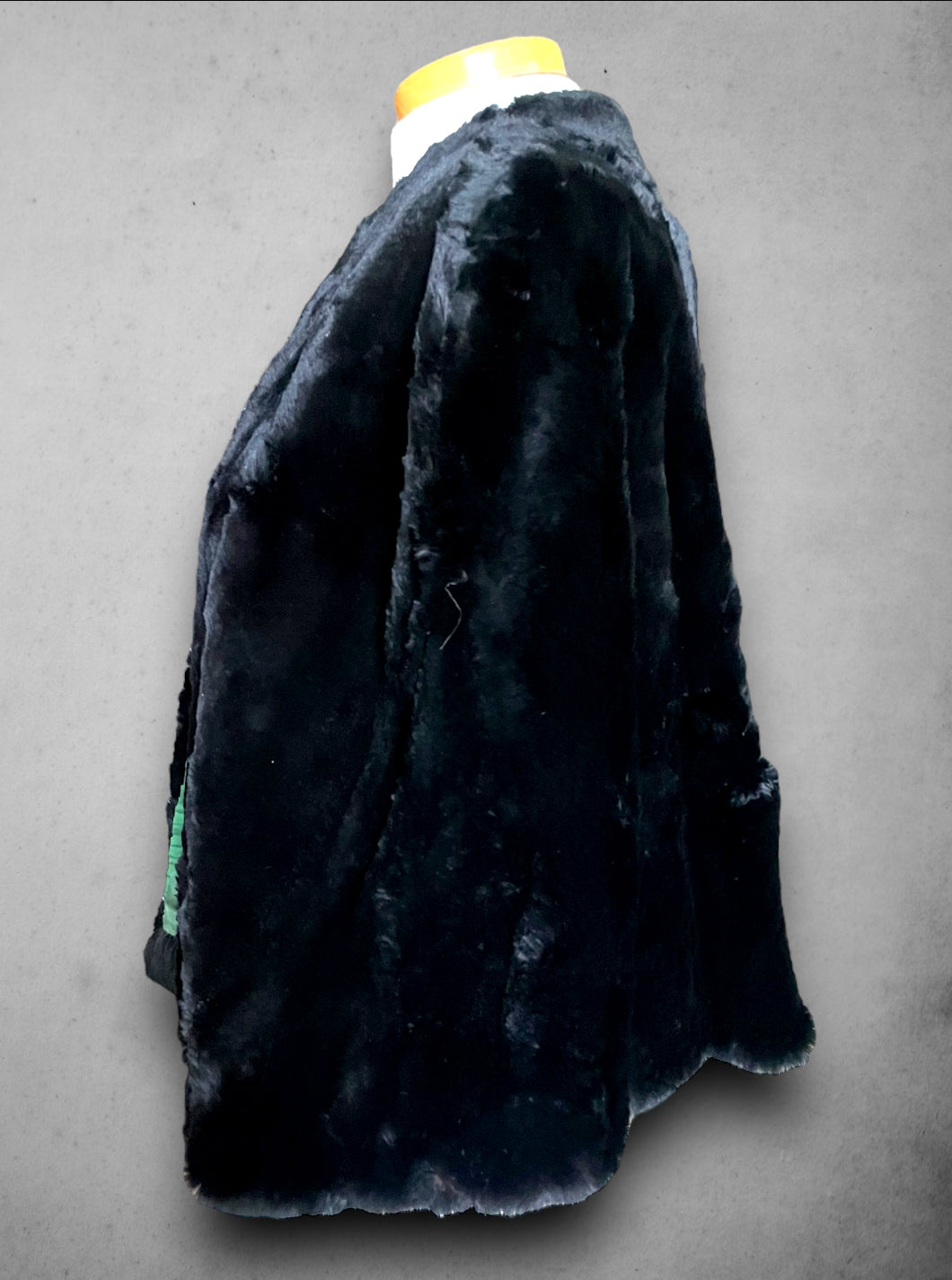 Vintage Black Fur Short Cape Jacket with Arm Holes