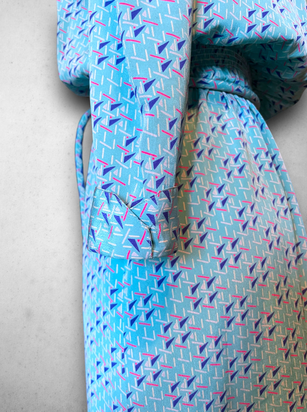 Vintage 1980’s Blue, Teal, Pink & White Abstract Pattern Dress