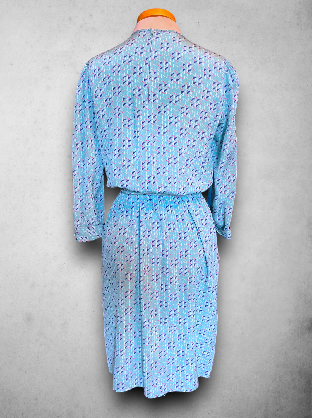 Vintage 1980’s Blue, Teal, Pink & White Abstract Pattern Dress