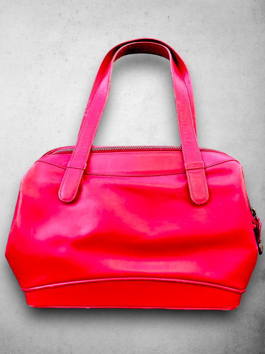 Vintage 1960’s Red Leather & Suede Handbag with Locking Clasp