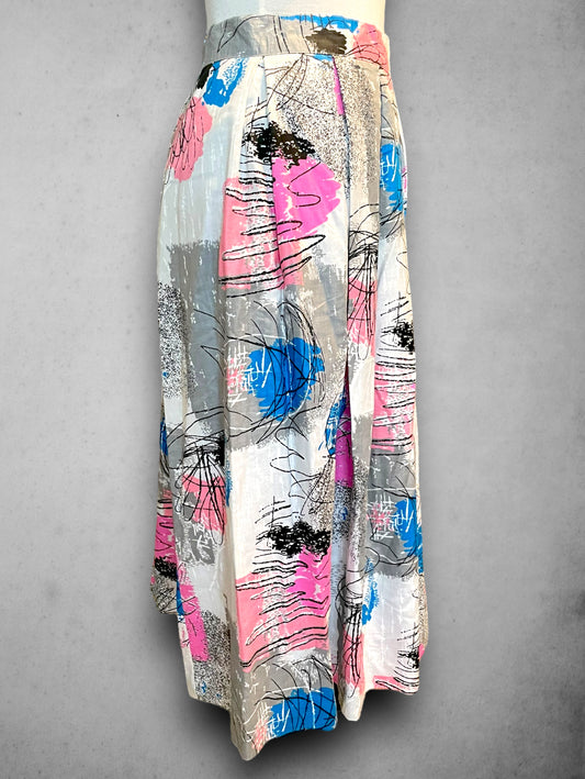 Vintage 1980’s Abstract Floral Print Pleated Long Skirt / Strapless Dress