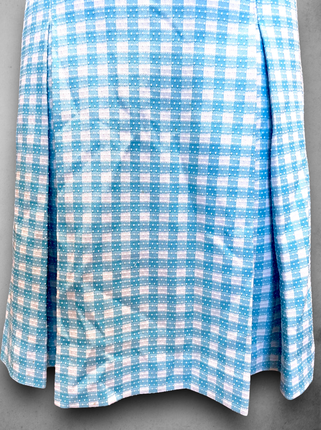 Vintage 1960’s Turquoise Blue Plaid & Polka Dot Pleated Skirt