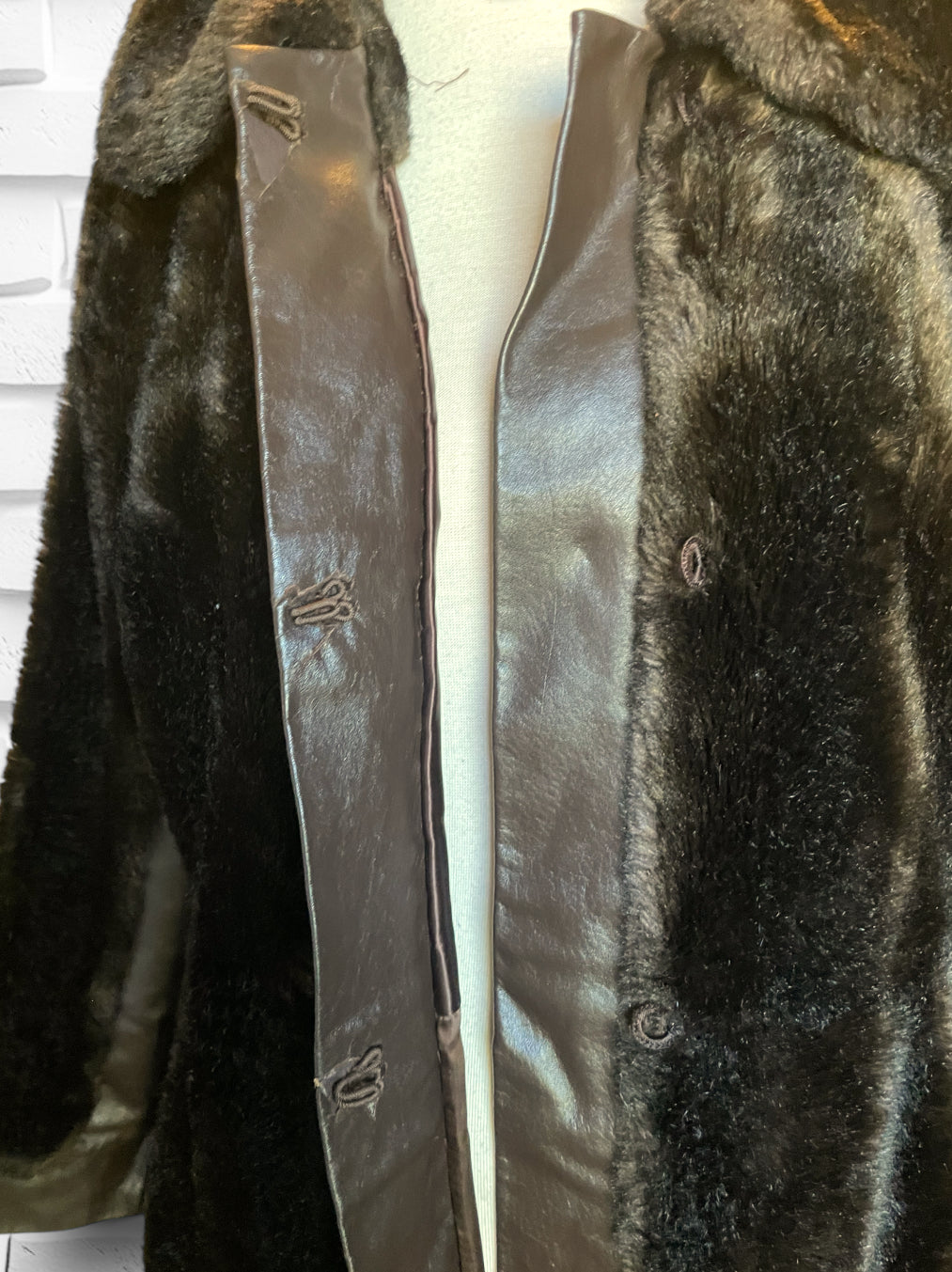 1970’s Vintage Faux Bear Fur & Genuine Leather Long Trench Coat Made in UK