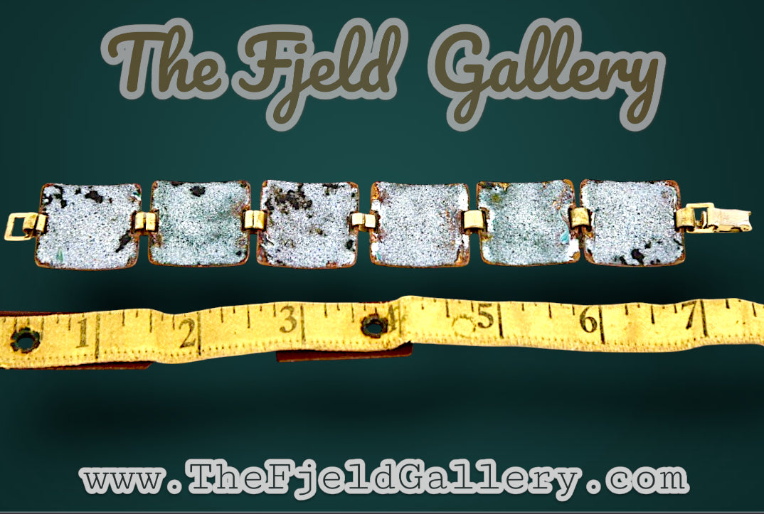 Vintage Enamel Modern Abstract Art On Copper Link Bracelet