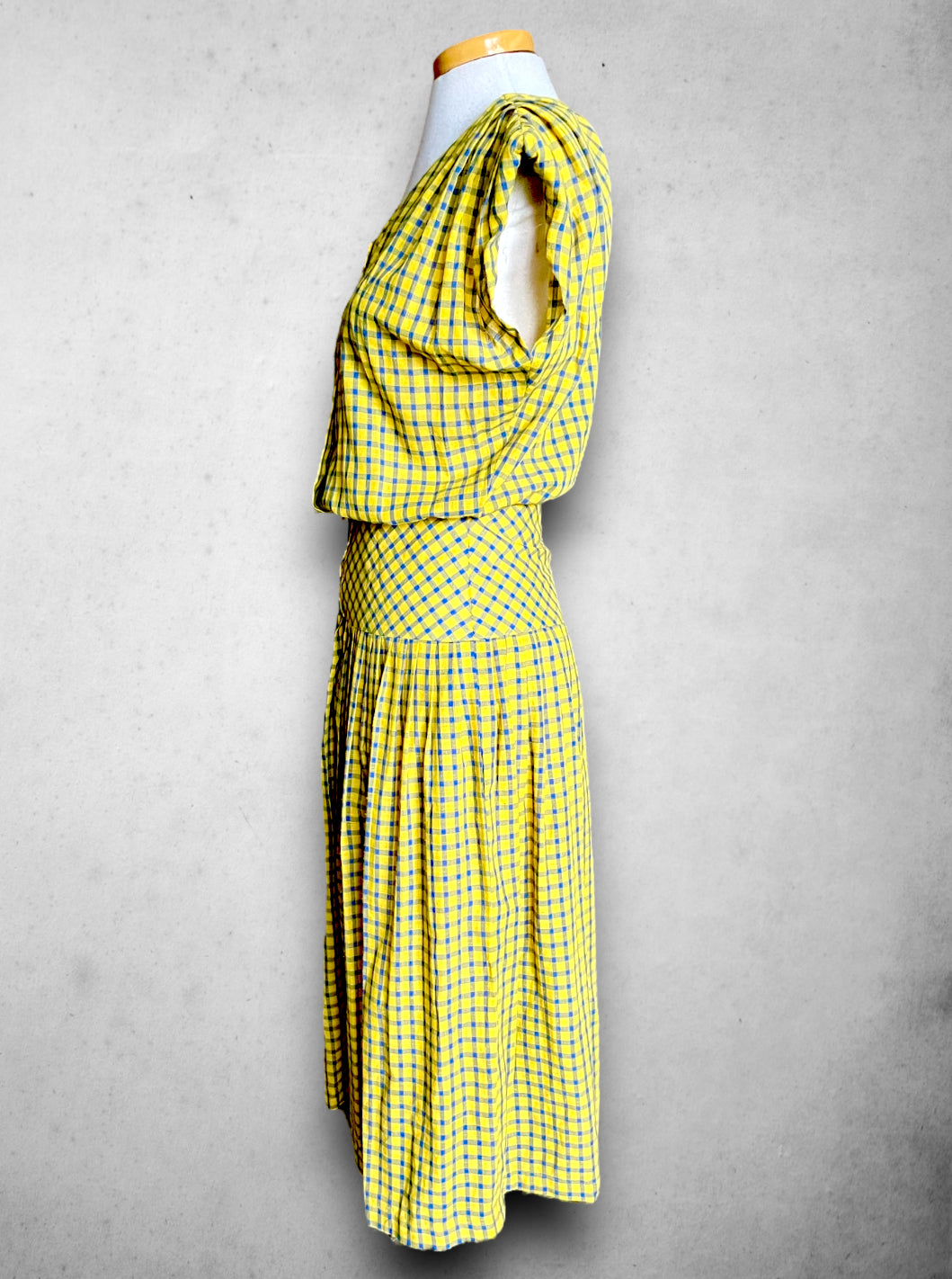 Vintage 1970’s Blue & Yellow Plaid Sleeveless Dress