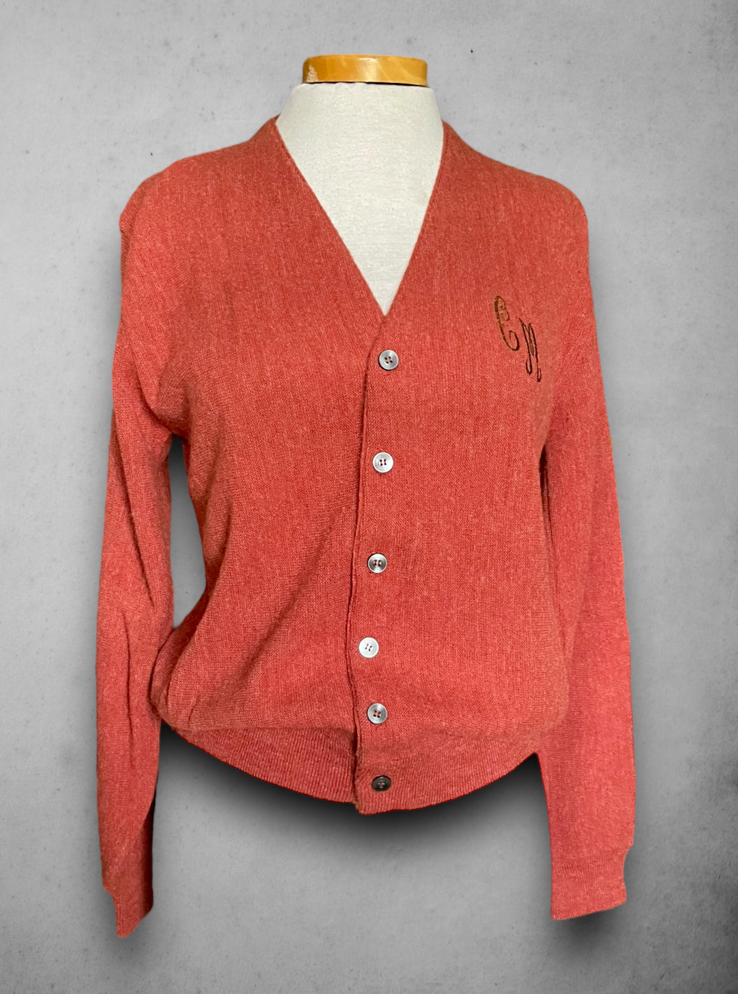 Vintage 1960’s Burnt Orange Monogrammed Cardigan Sweater