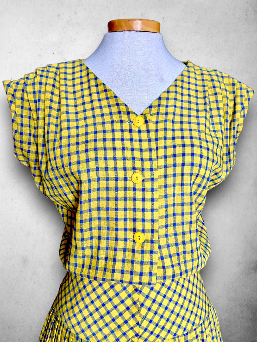 Vintage 1970’s Blue & Yellow Plaid Sleeveless Dress