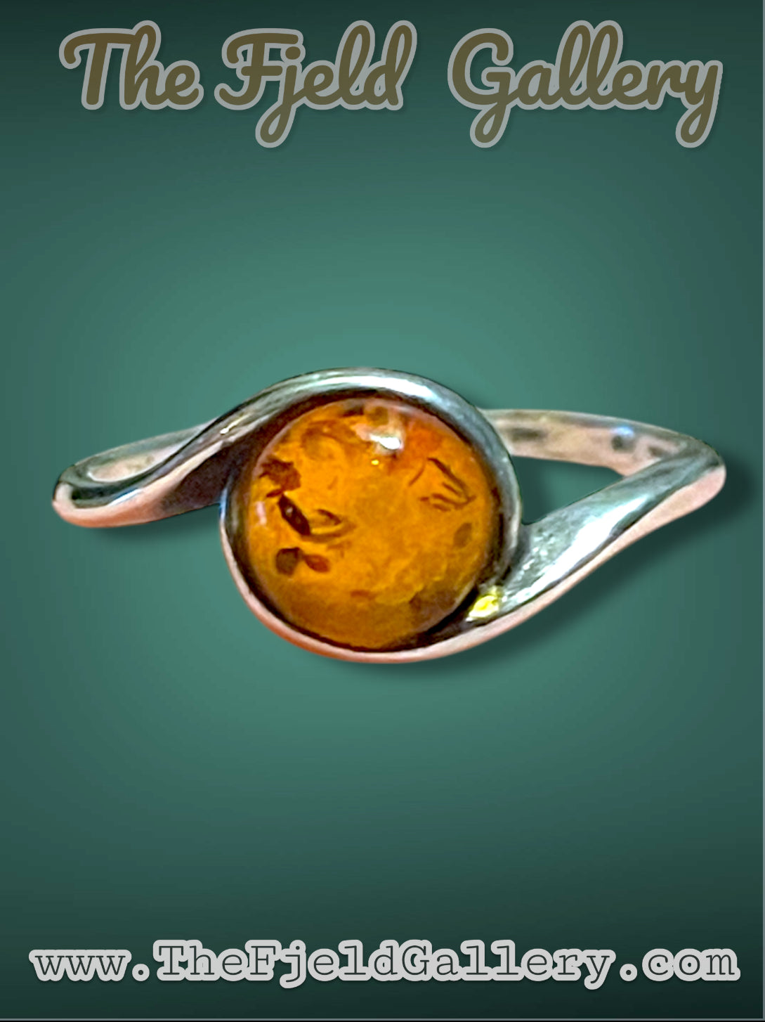 Vintage Sterling Silver Baltic Amber Modernist Ring sz 8