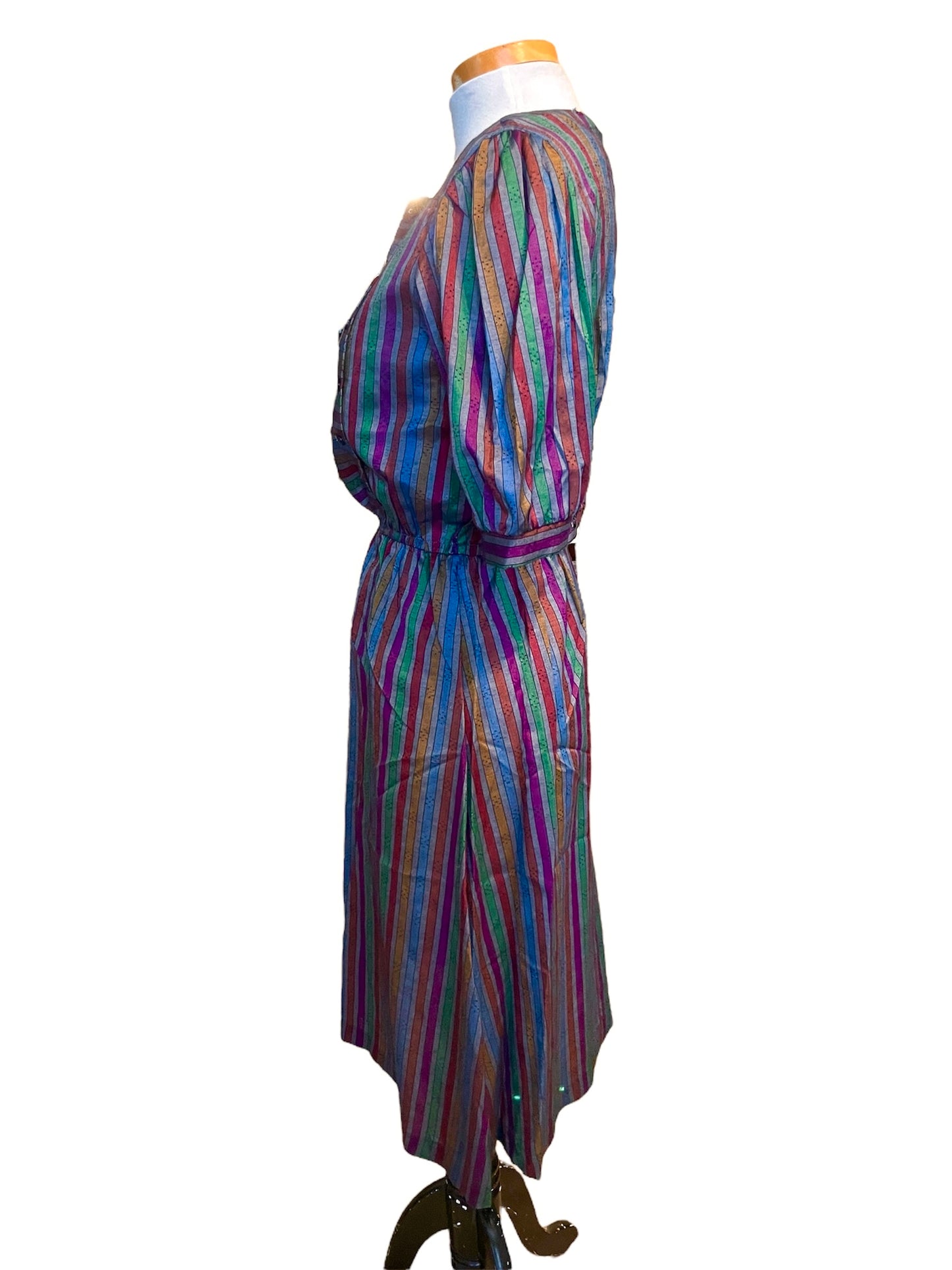 Vintage 80’s-90’s Heather & Rainbow Stripe A-line dress