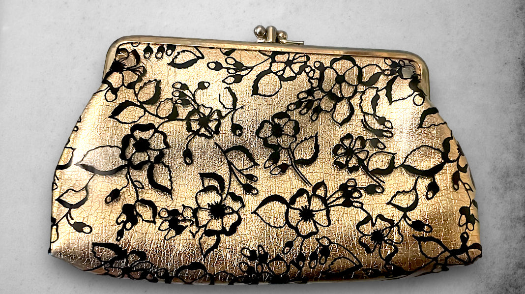 Vintage Gold & Black Floral Clutch Coin Purse