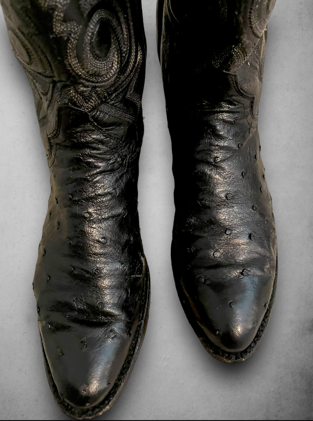 Vintage Black Leather Embroidered Cowboy Boots