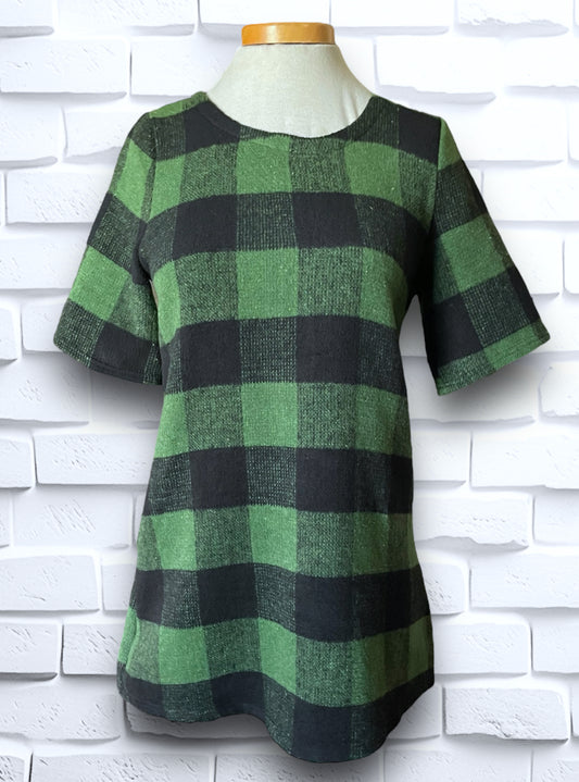 Vintage Green Plaid 3/4 Sleeve Mini Dress