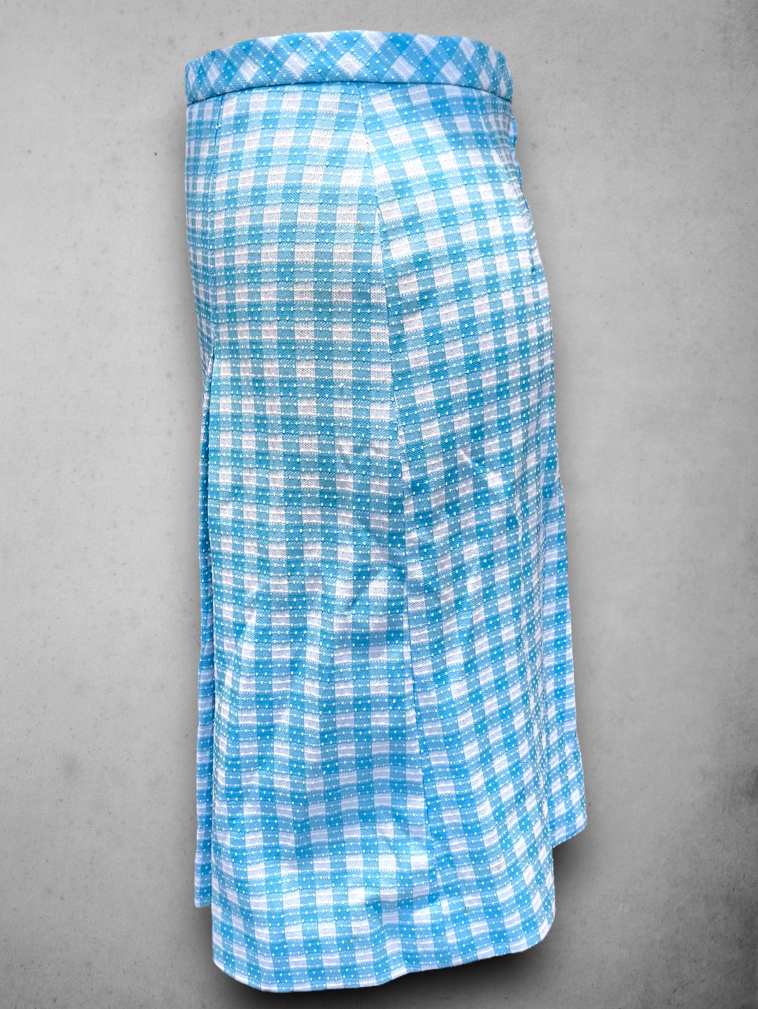 Vintage 1960’s Turquoise Blue Plaid & Polka Dot Pleated Skirt