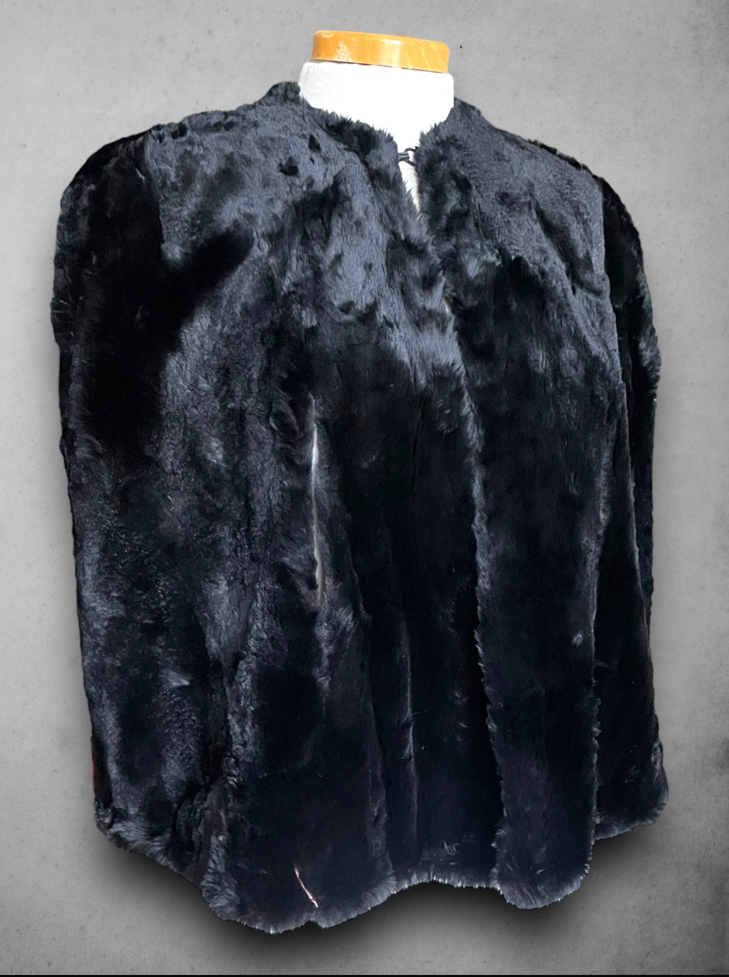 Vintage Black Fur Short Cape Jacket with Arm Holes