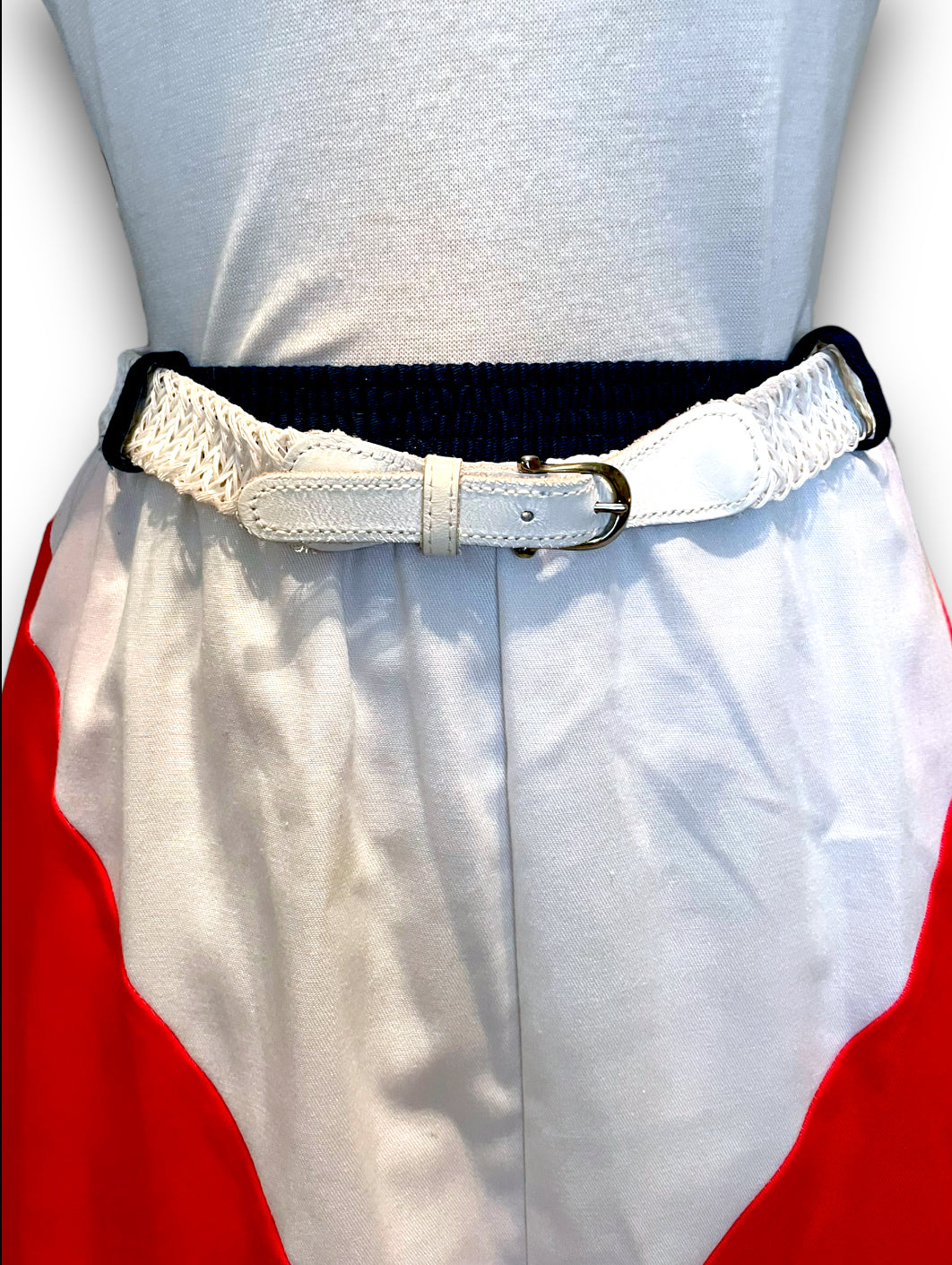 Vintage 1970’s Red, White & Blue Chevron Belted Pocket Skirt