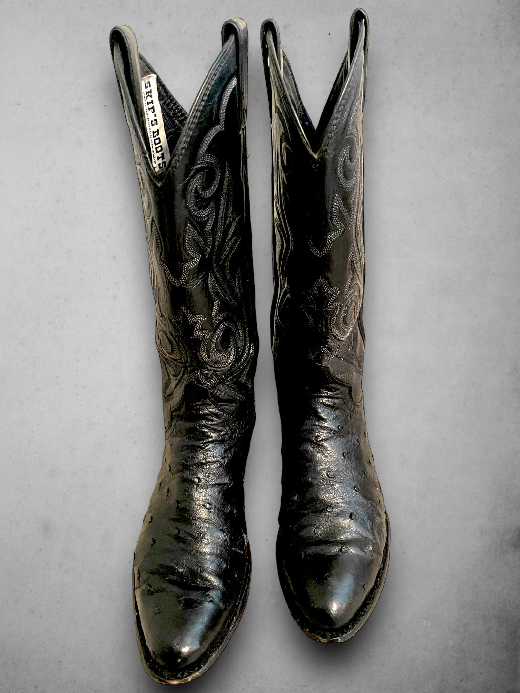 Vintage Black Leather Embroidered Cowboy Boots