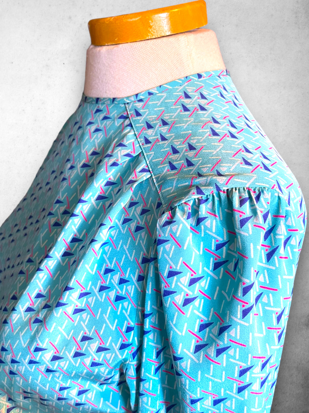 Vintage 1980’s Blue, Teal, Pink & White Abstract Pattern Dress