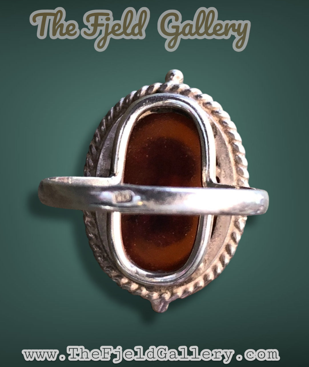 Vintage Sterling Silver & Baltic Amber Cameo Ring
