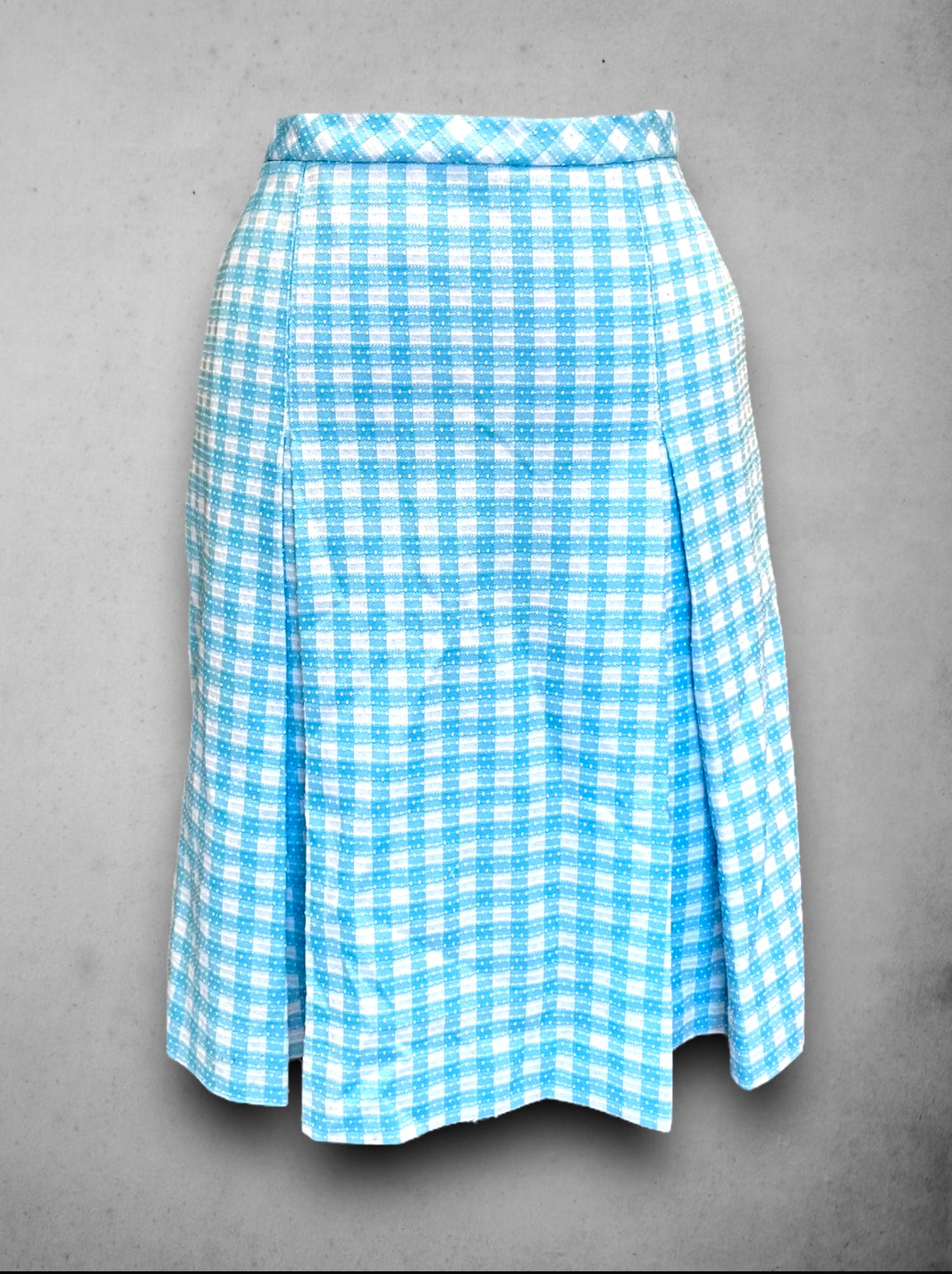 Vintage 1960’s Turquoise Blue Plaid & Polka Dot Pleated Skirt