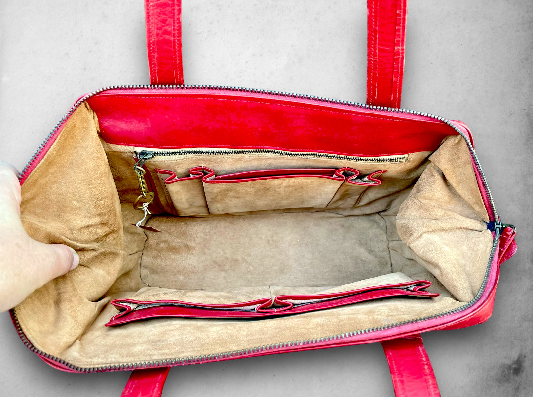 Vintage 1960’s Red Leather & Suede Handbag with Locking Clasp