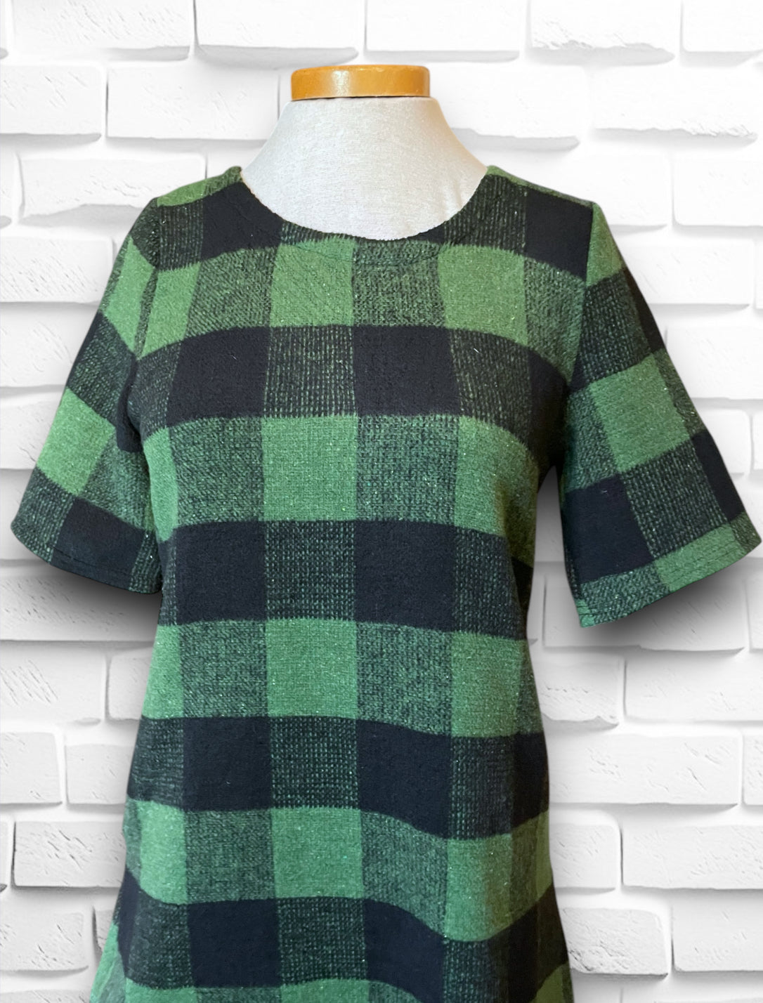 Vintage Green Plaid 3/4 Sleeve Mini Dress