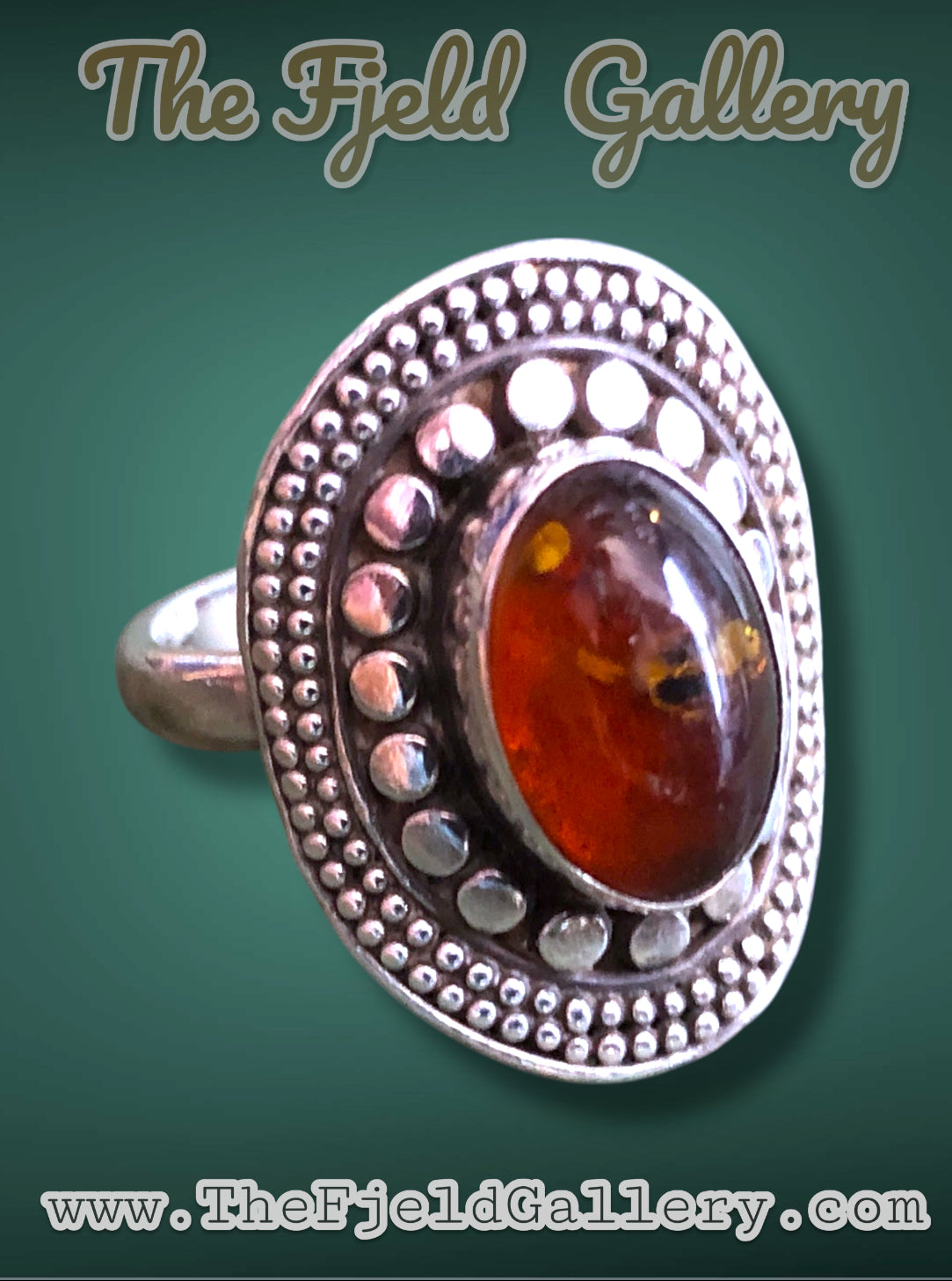 Vintage Sterling Silver & Baltic Amber Tribal Design Ring