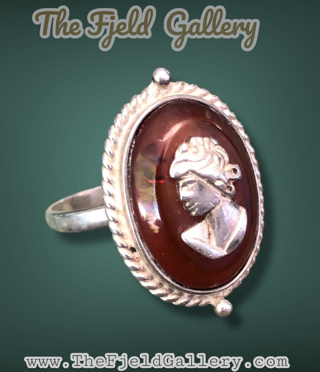 Vintage Sterling Silver & Baltic Amber Cameo Ring