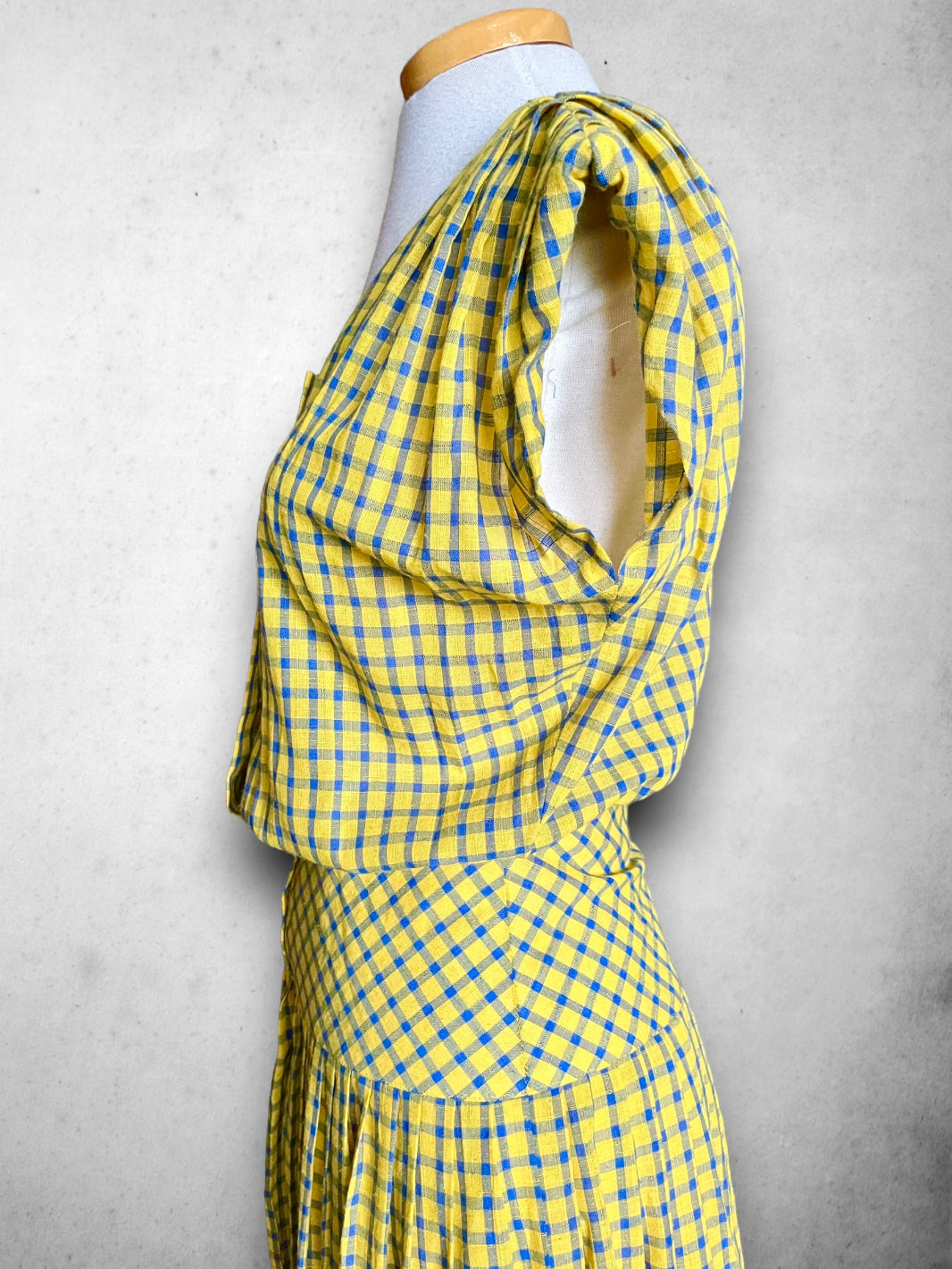 Vintage 1970’s Blue & Yellow Plaid Sleeveless Dress