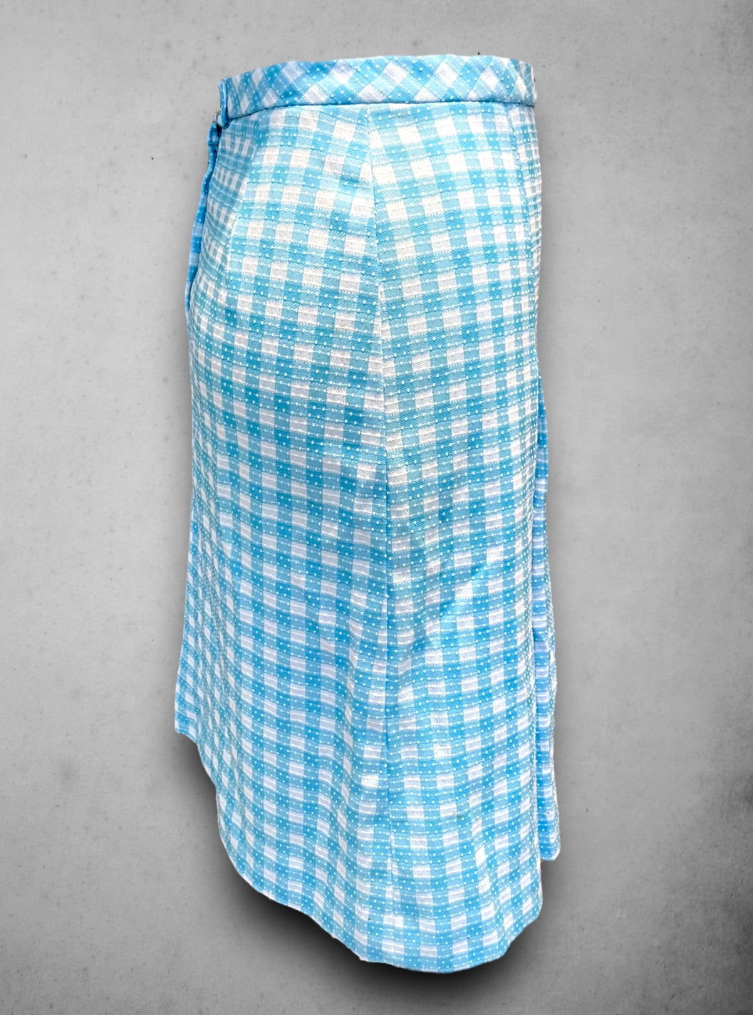 Vintage 1960’s Turquoise Blue Plaid & Polka Dot Pleated Skirt