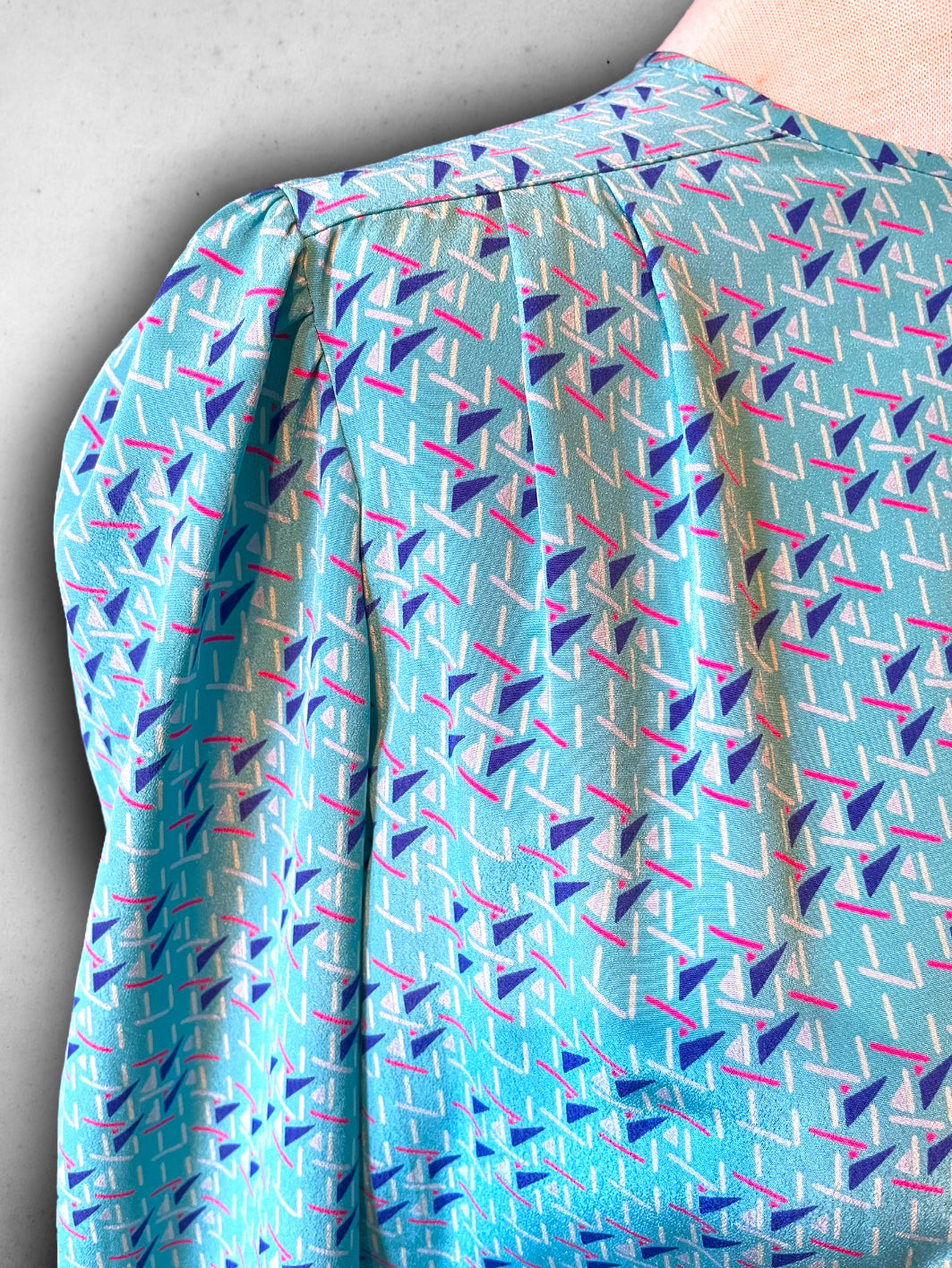 Vintage 1980’s Blue, Teal, Pink & White Abstract Pattern Dress