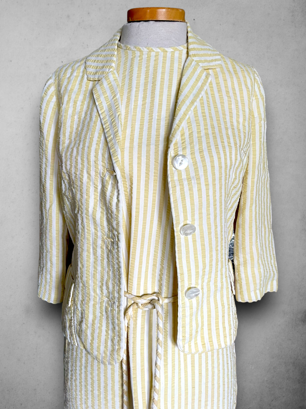 1960’s Yellow Gingham Striped Summer Dress & Blazer Set