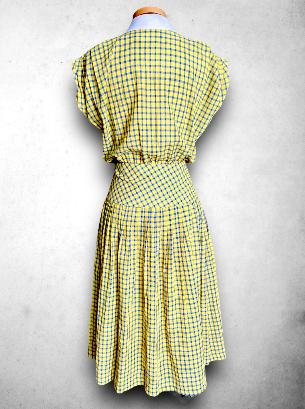 Vintage 1970’s Blue & Yellow Plaid Sleeveless Dress