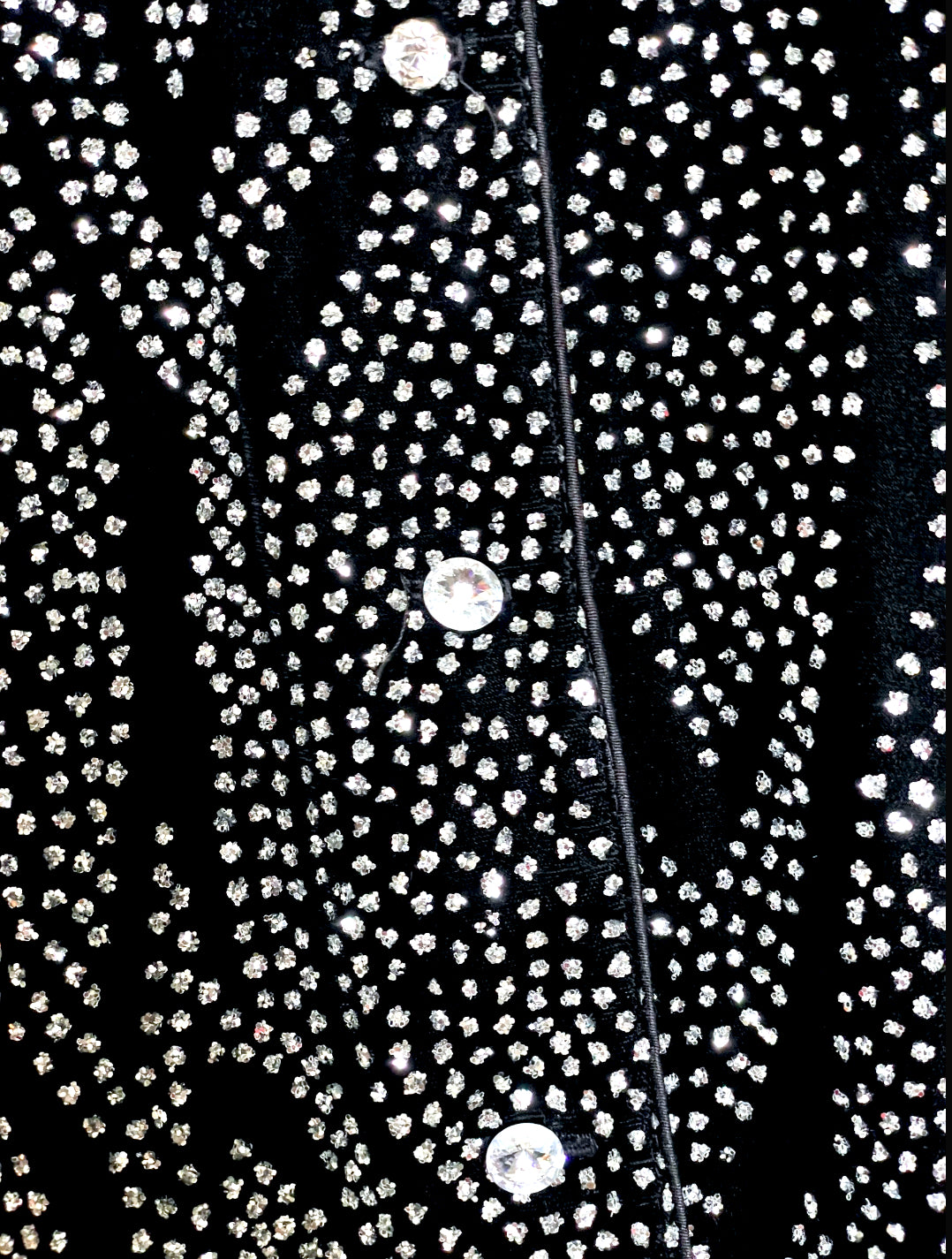 Vintage 1980’s Black Velvet Silver Glitter Pattern Coat / Button Up Blouse