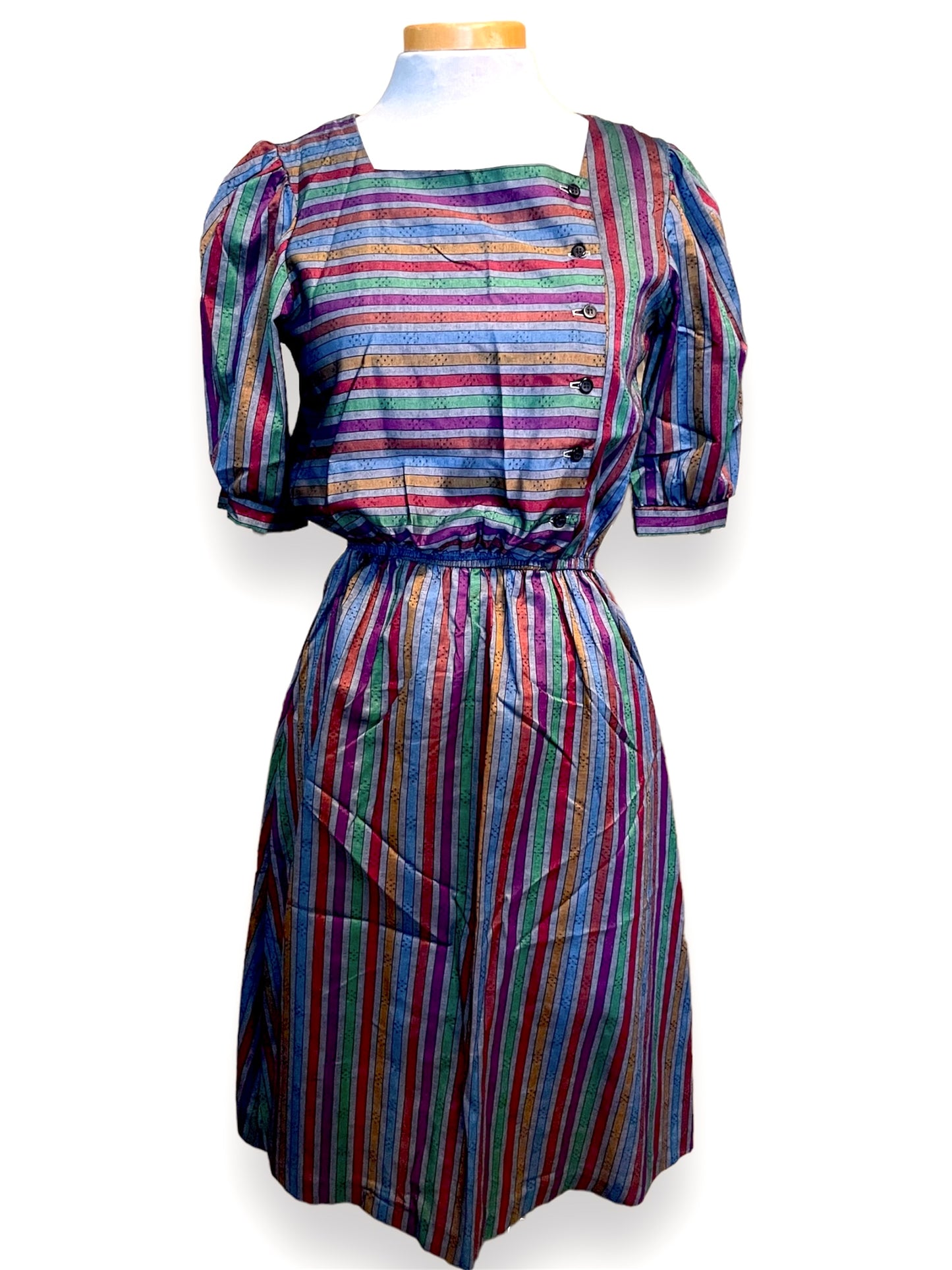 Vintage 80’s-90’s Heather & Rainbow Stripe A-line dress