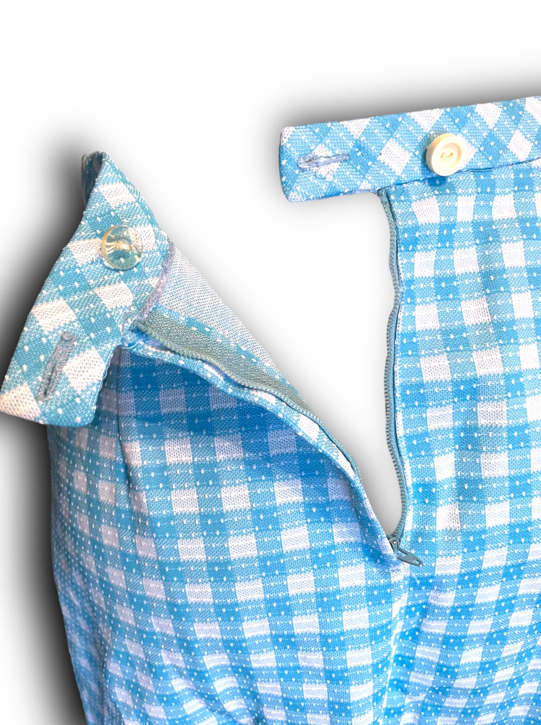 Vintage 1960’s Turquoise Blue Plaid & Polka Dot Pleated Skirt