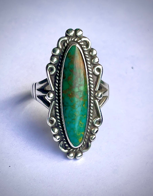 Antique Sterling Silver Turquoise Native American Long Ring