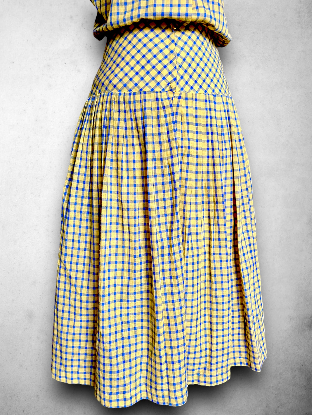 Vintage 1970’s Blue & Yellow Plaid Sleeveless Dress