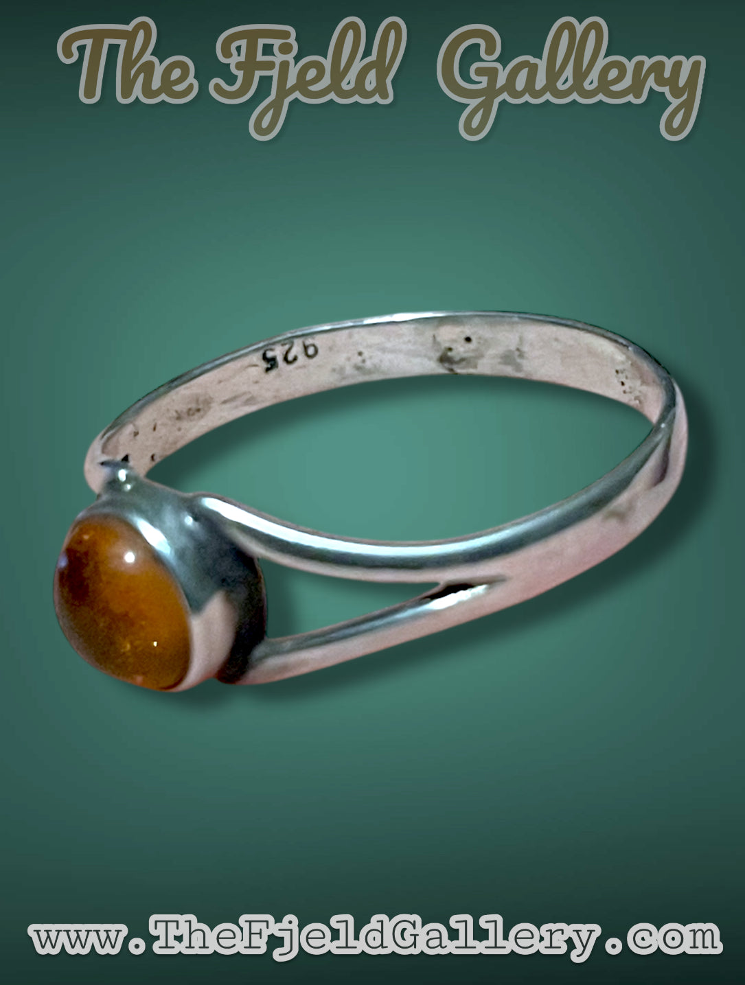 Vintage Sterling Silver Amber Bezel Set Solitaire Ring sz 9