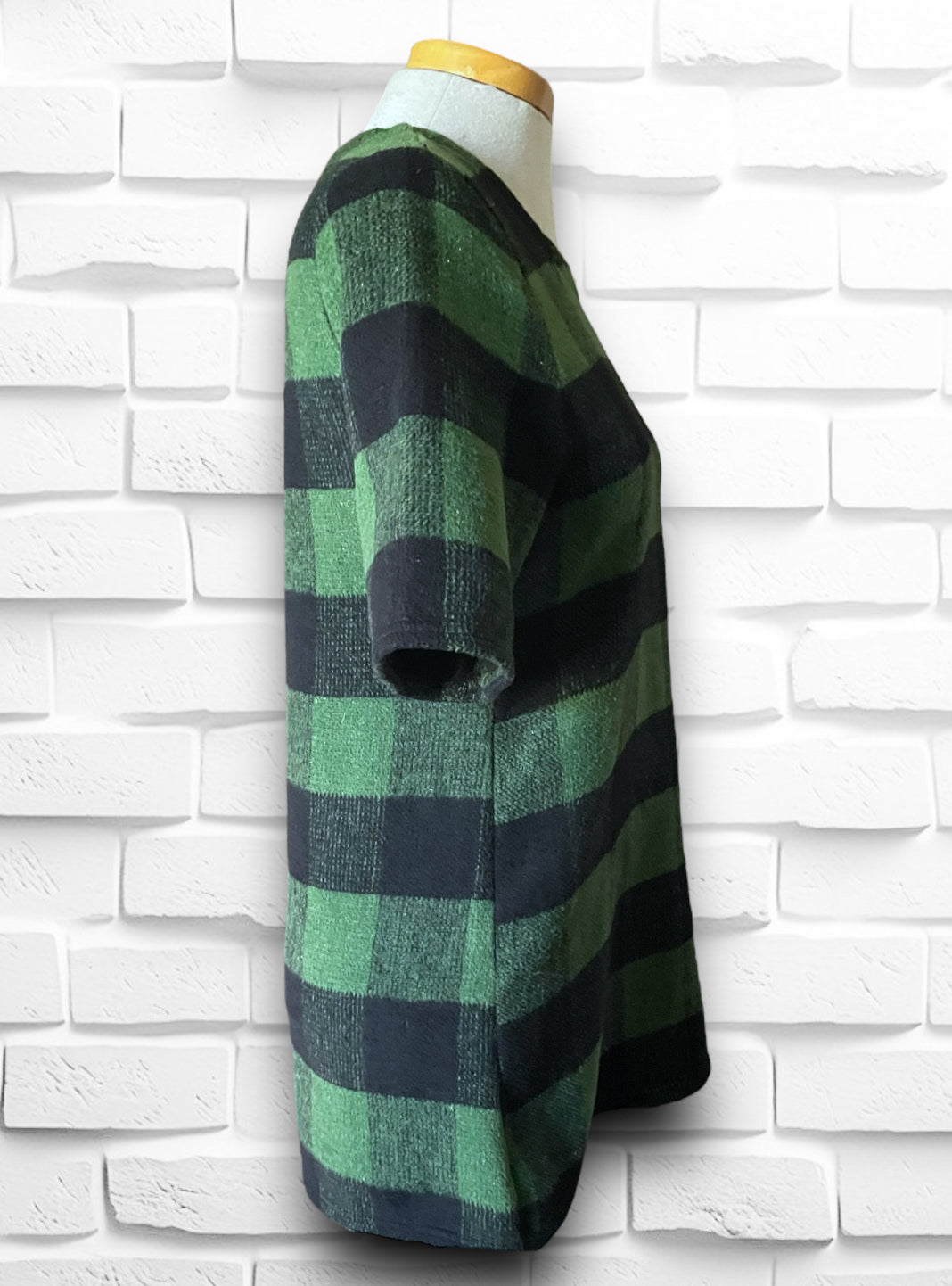 Vintage Green Plaid 3/4 Sleeve Mini Dress