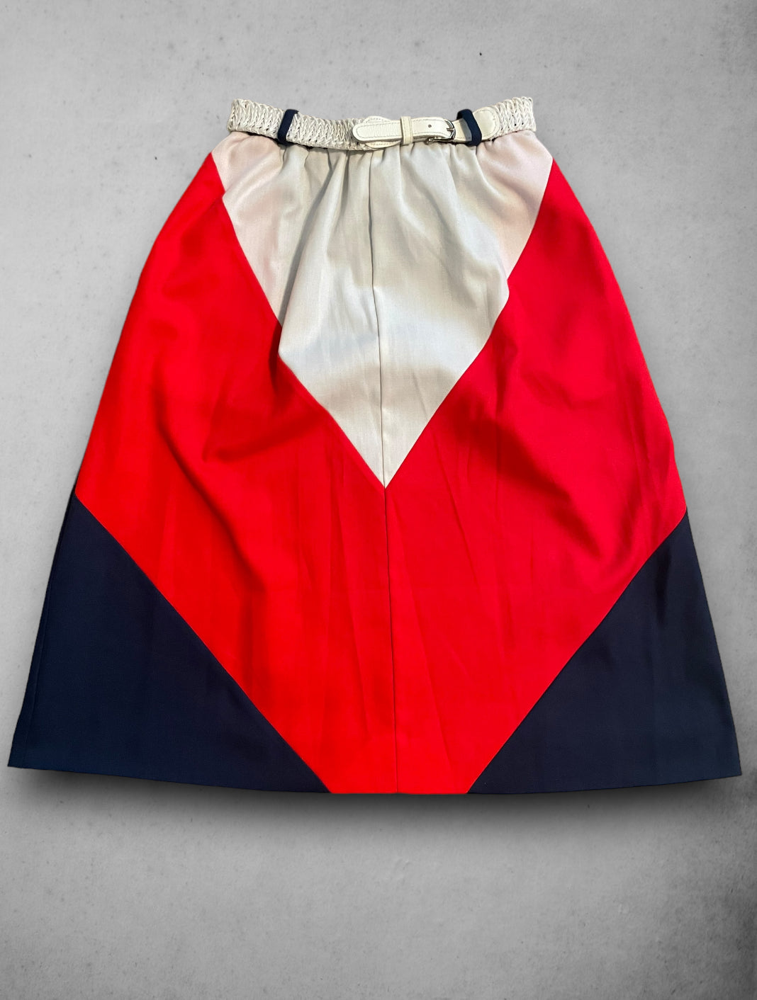 Vintage 1970’s Red, White & Blue Chevron Belted Pocket Skirt