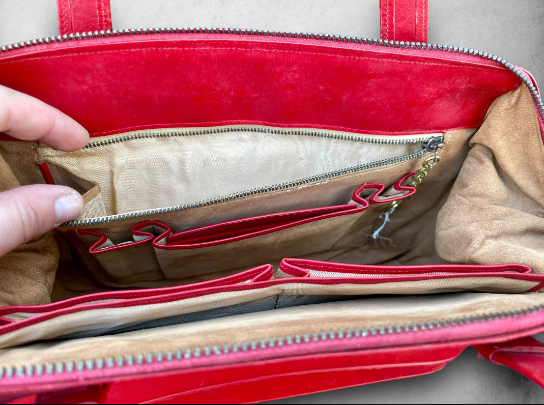 Vintage 1960’s Red Leather & Suede Handbag with Locking Clasp