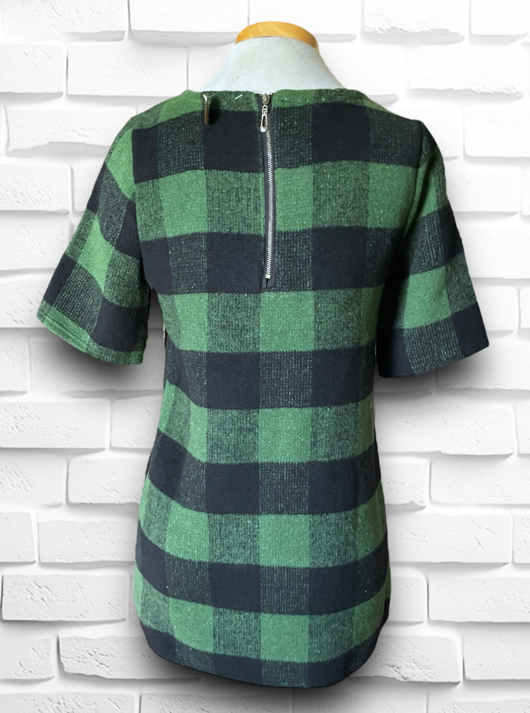 Vintage Green Plaid 3/4 Sleeve Mini Dress