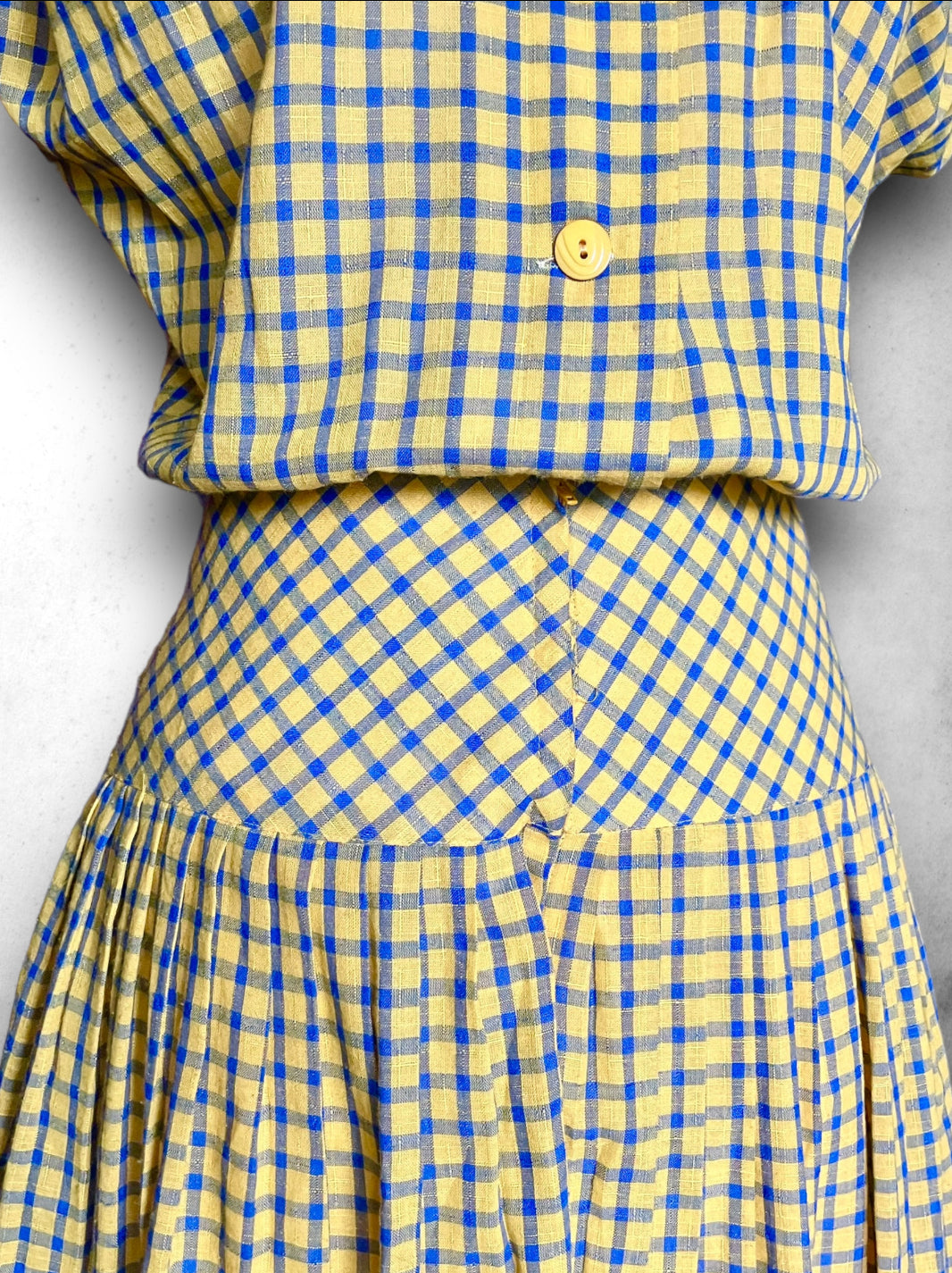 Vintage 1970’s Blue & Yellow Plaid Sleeveless Dress